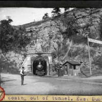 [Train exiting a tunnel near East Dubuque, Illinois]